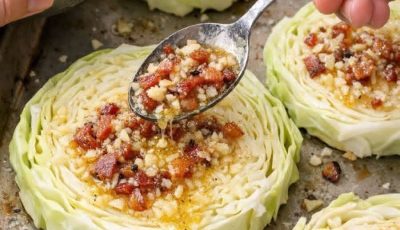 Roasted Cabbage Steaks with Cheese & Spices