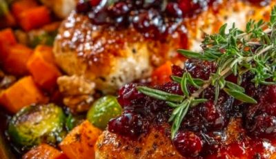 Mediterranean Honey Cranberry Chicken Bake with Caramelized