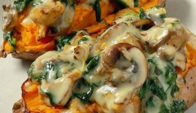 Vegan Creamy Mushroom Stuffed Sweet Potatoes